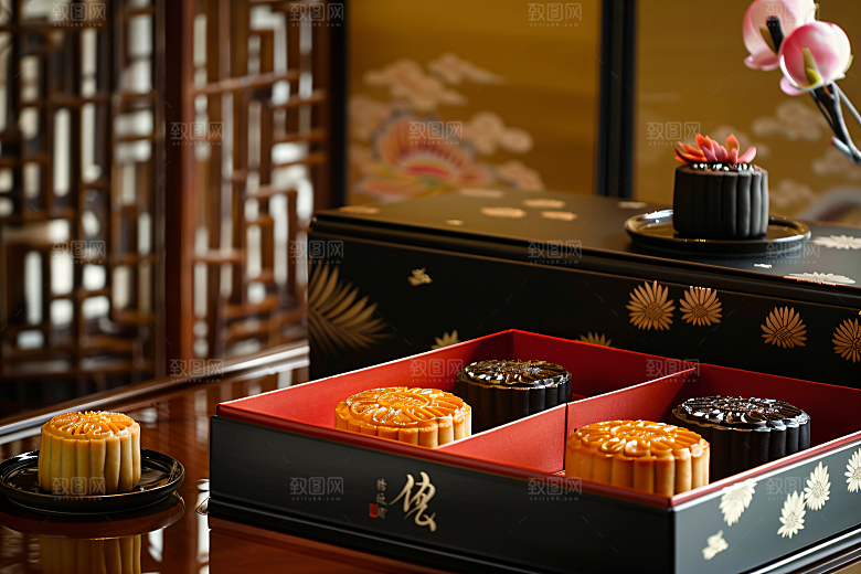 中秋月饼礼盒礼品广式月饼摄影图