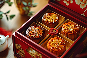 中秋月饼礼盒传统节日文化摄影图