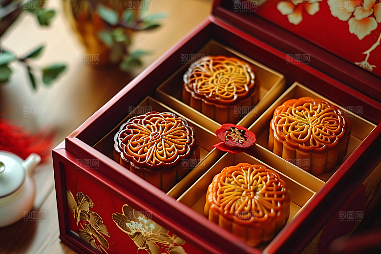 中秋月饼礼盒传统节日文化摄影图