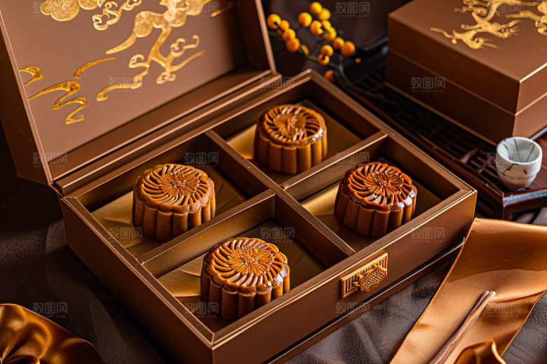 中秋月饼礼盒习俗美食摄影图