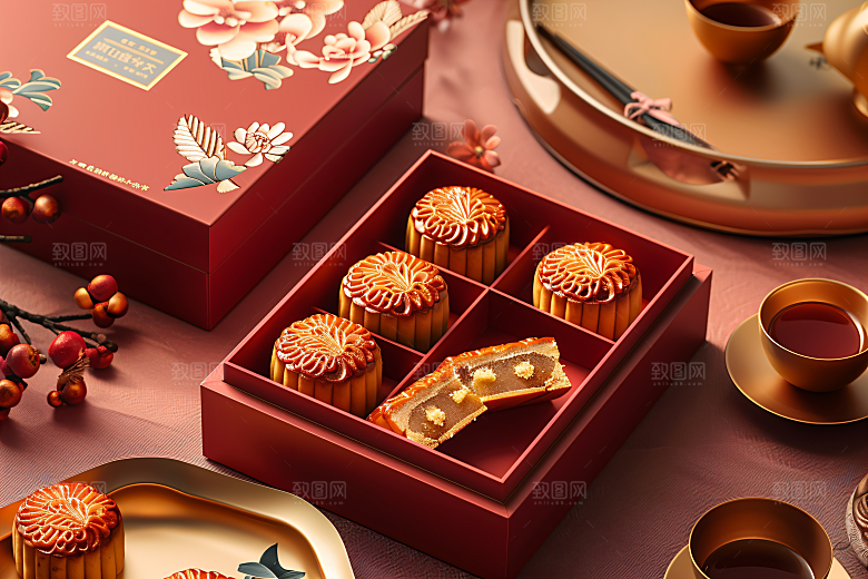 中秋月饼礼盒中秋节传统节日摄影图