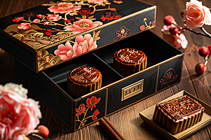 中秋月饼礼盒高清美味摄影图