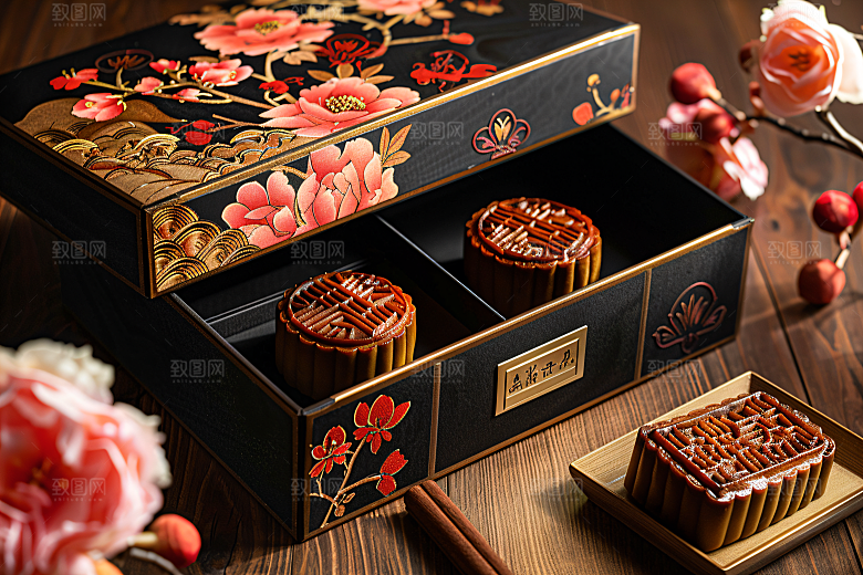 中秋月饼礼盒高清美味摄影图
