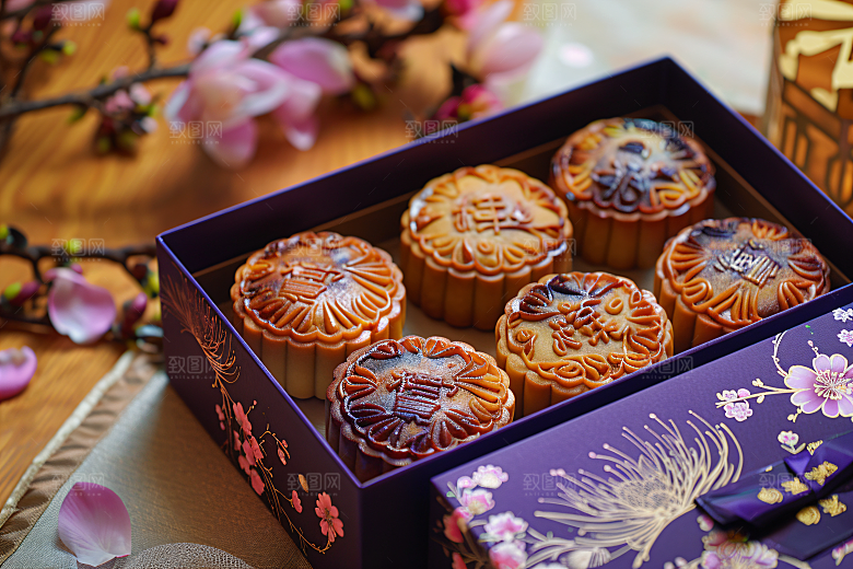 中秋月饼礼盒精致美食摄影图