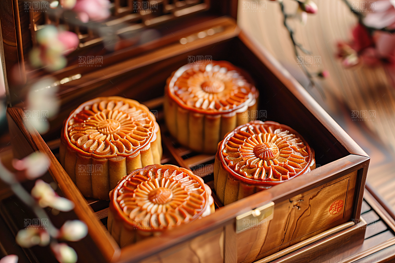 中秋月饼礼盒糕点美味摄影图