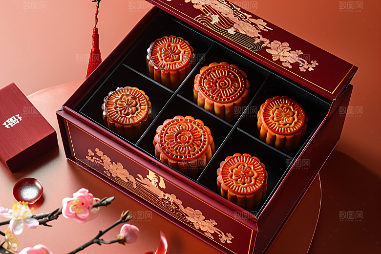 中秋月饼礼盒精致传统美食摄影图