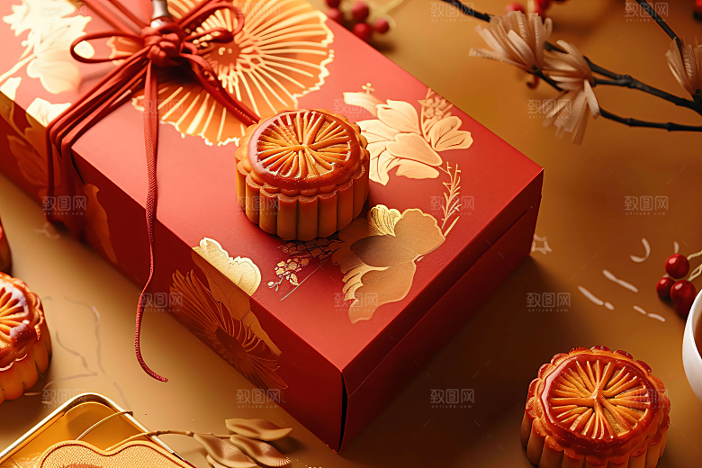 中秋月饼礼盒传统节日糕点摄影图