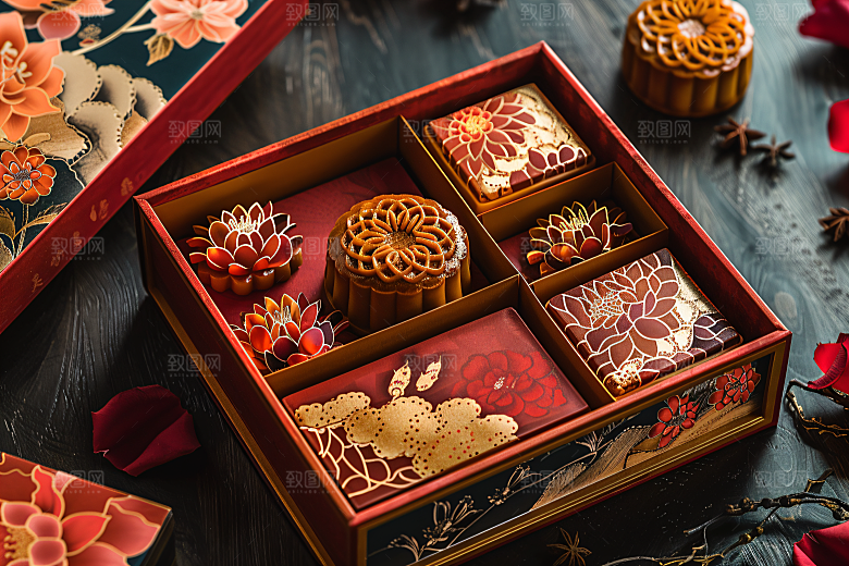 中秋月饼礼盒传统节日高清摄影图
