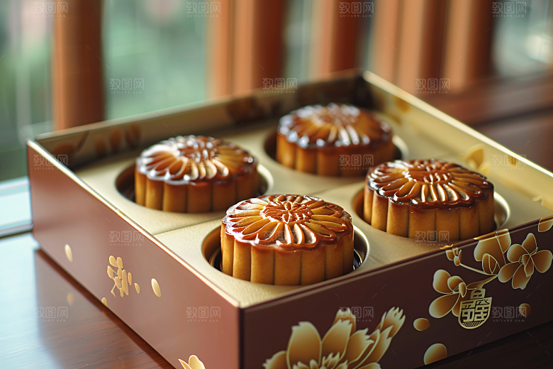 中秋月饼礼盒美食传统节日摄影图