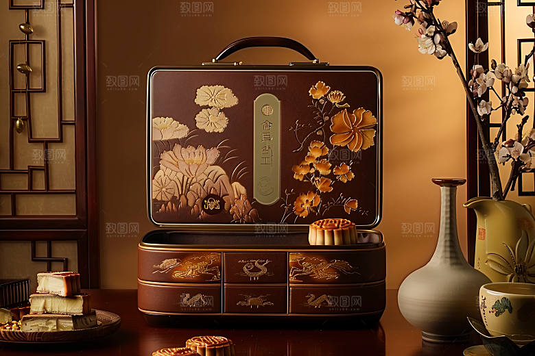 中秋月饼礼盒礼品传统节日摄影图