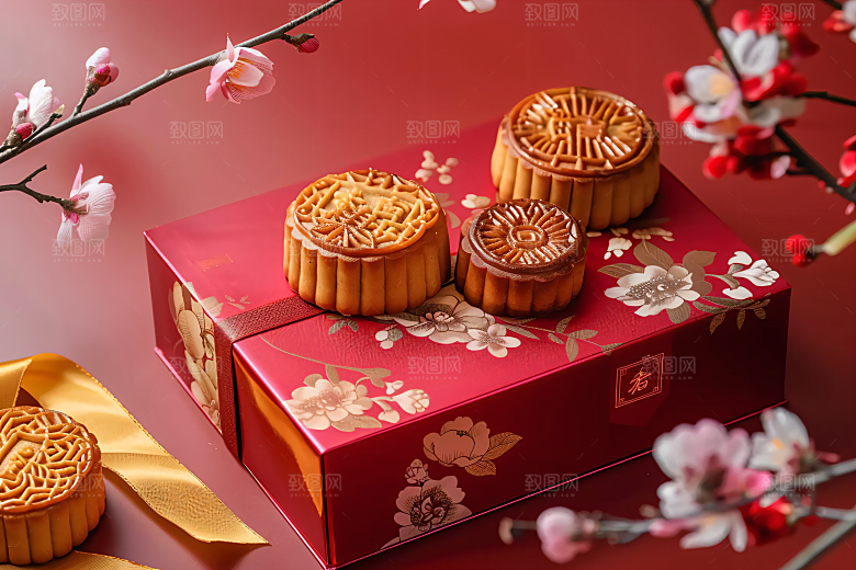 中秋月饼礼盒糕点文化摄影图