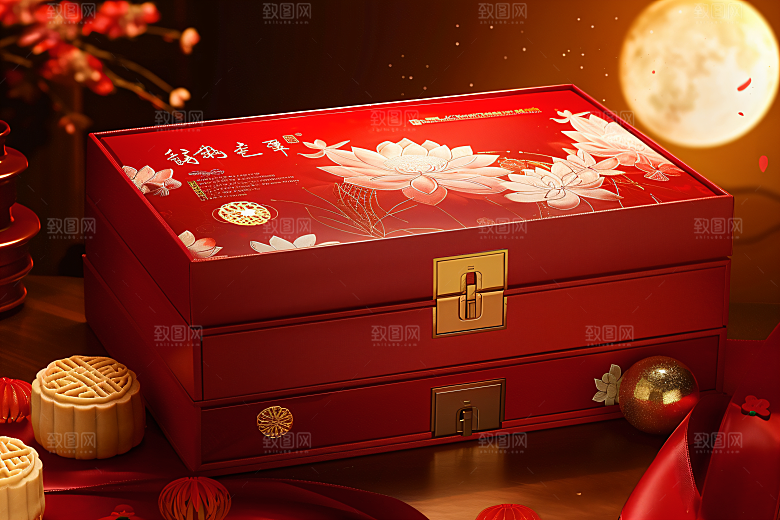 中秋月饼礼盒习俗中秋节摄影图