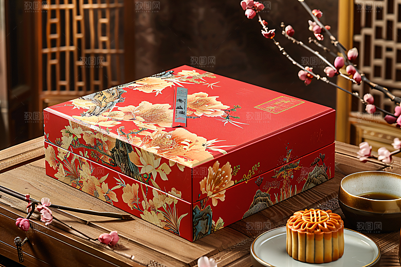 中秋月饼礼盒美食广式月饼摄影图