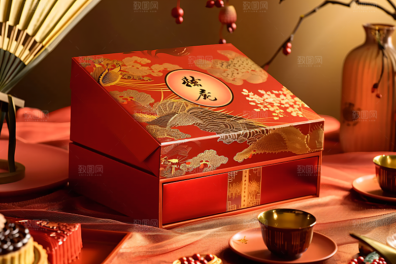 中秋月饼礼盒美食美味摄影图