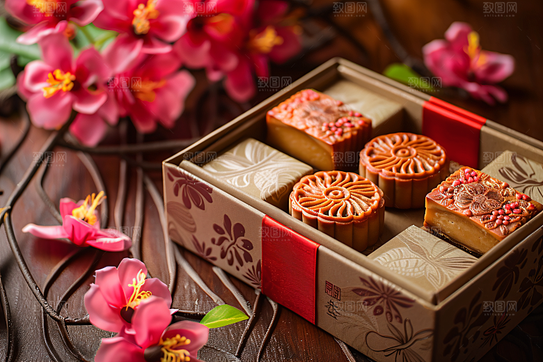 中秋月饼礼盒高清中秋节摄影图