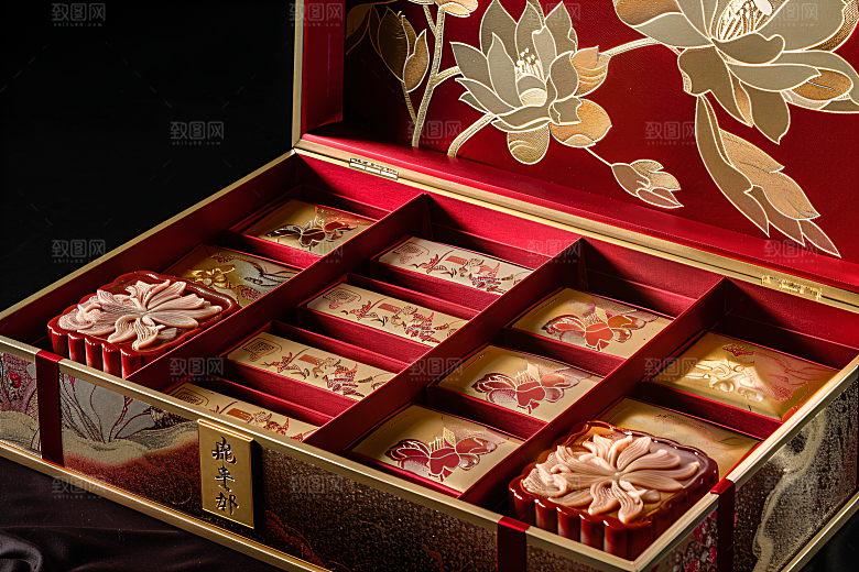 中秋月饼礼盒习俗中秋节摄影图