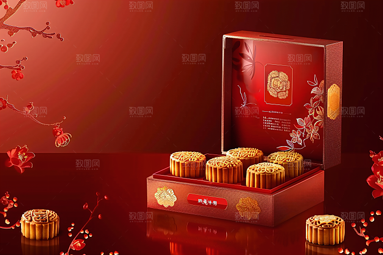 中秋月饼礼盒中秋节广式月饼摄影图