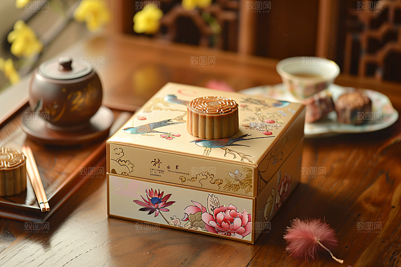 中秋月饼礼盒传统美食广式月饼摄影图