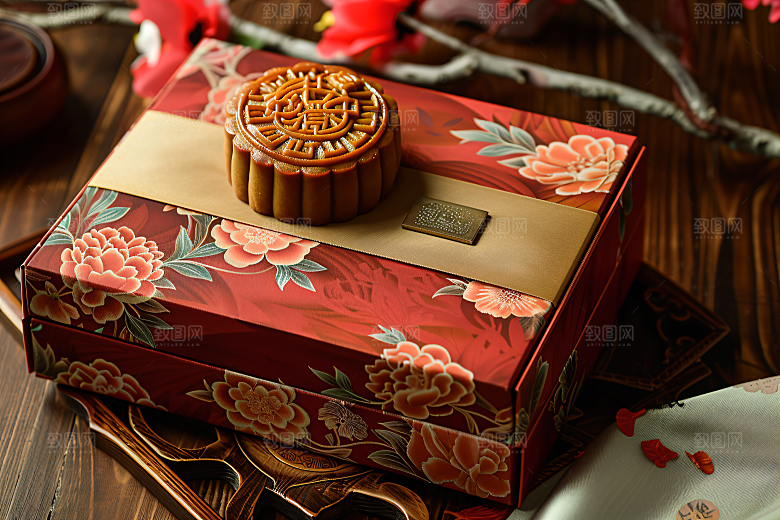 中秋月饼礼盒习俗美味摄影图