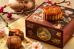 中秋月饼礼盒传统节日文化摄影图