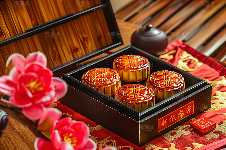 中秋月饼礼盒中秋节糕点摄影图