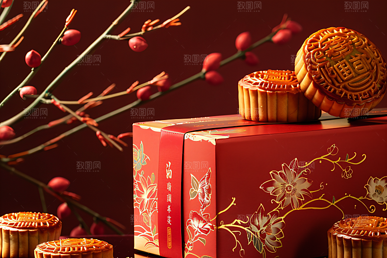 中秋月饼礼盒广式月饼中秋节摄影图