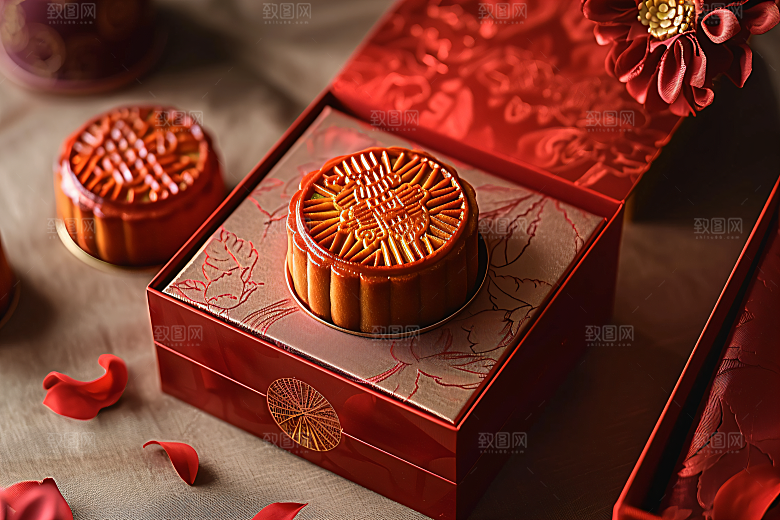 中秋月饼礼盒广式月饼习俗摄影图
