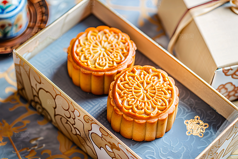 中秋月饼礼盒广式月饼美味摄影图