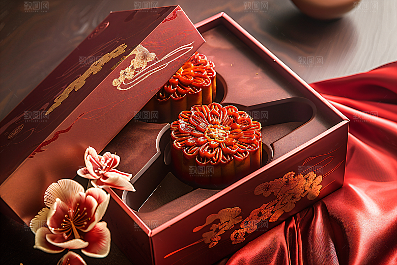 中秋月饼礼盒中秋节传统美食摄影图
