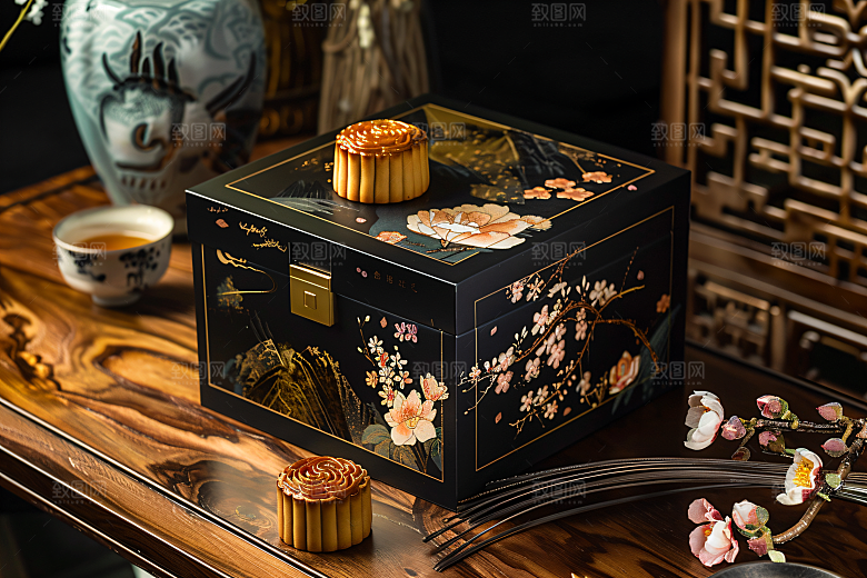 中秋月饼礼盒文化传统美食摄影图