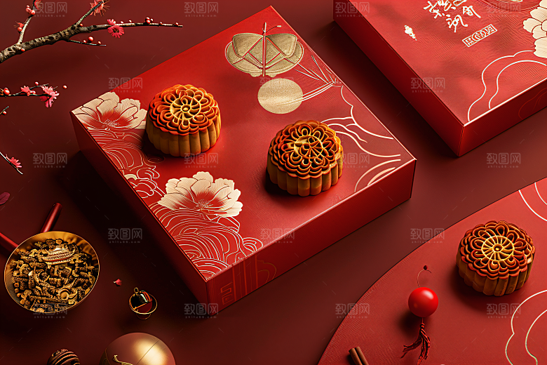 中秋月饼礼盒中秋节精致摄影图