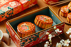 中秋月饼礼盒习俗美味摄影图