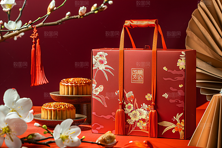 中秋月饼礼盒习俗文化摄影图