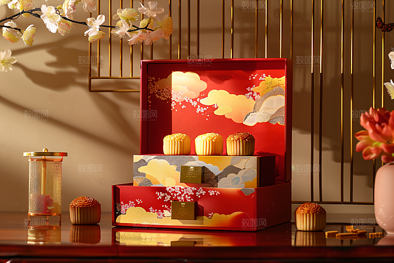 中秋月饼礼盒甜点礼品摄影图