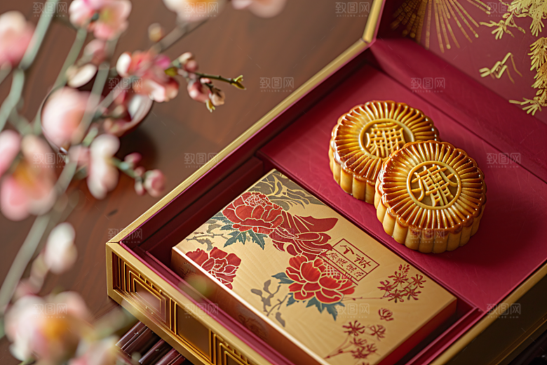 中秋月饼礼盒中秋节糕点摄影图