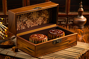中秋月饼礼盒甜点习俗摄影图