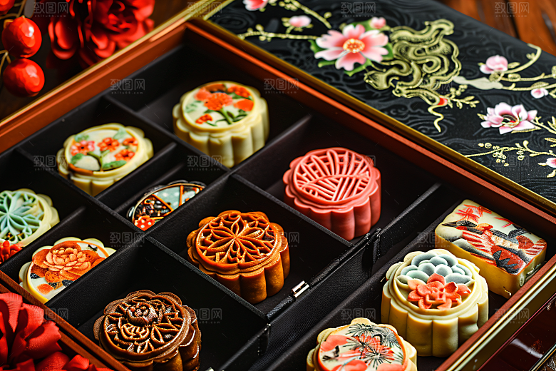 中秋月饼礼盒中秋节高清摄影图