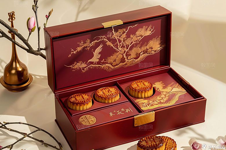 中秋月饼礼盒传统节日美食摄影图