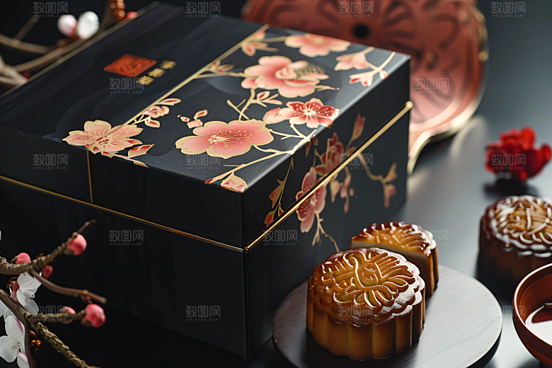 中秋月饼礼盒传统节日礼品摄影图