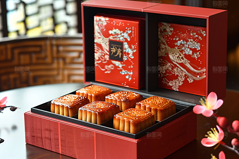 中秋月饼礼盒礼品广式月饼摄影图