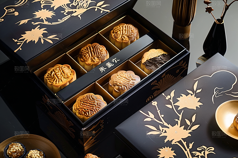 中秋月饼礼盒礼品莲蓉月饼摄影图