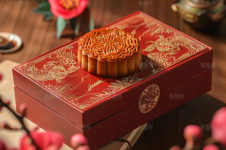 中秋月饼礼盒文化糕点摄影图
