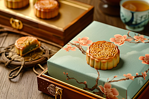 中秋月饼礼盒广式月饼美食摄影图