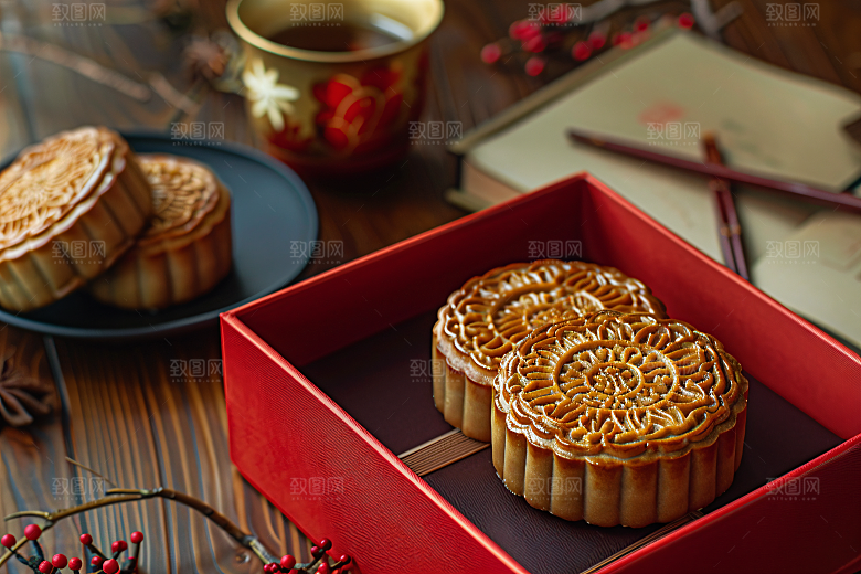中秋月饼礼盒广式月饼糕点摄影图