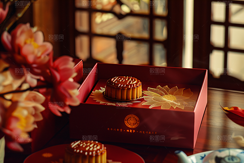 中秋月饼礼盒糕点高清摄影图