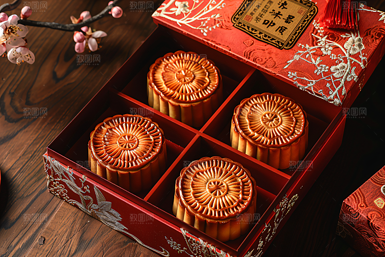 中秋月饼礼盒传统美食高清摄影图