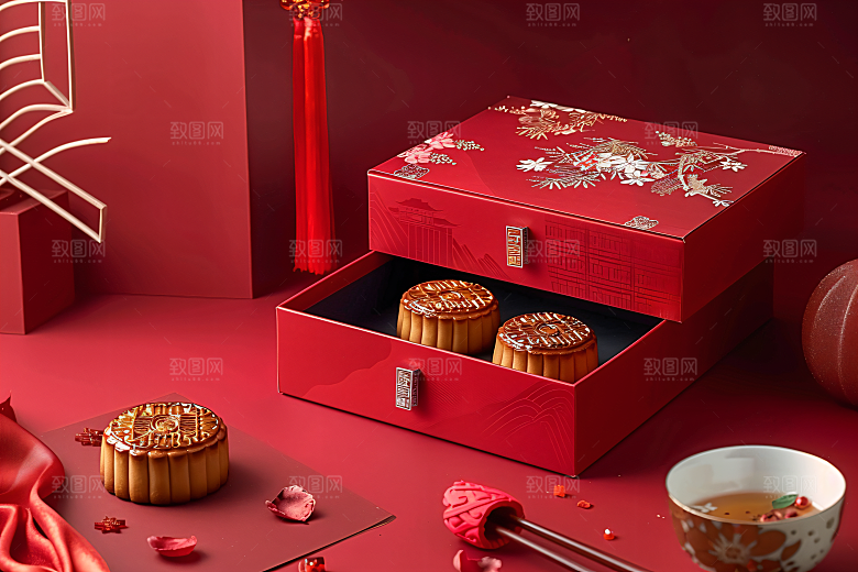 中秋月饼礼盒莲蓉月饼中秋节摄影图