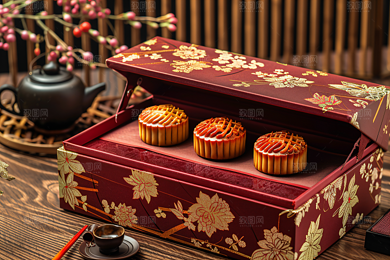 中秋月饼礼盒糕点中秋节摄影图
