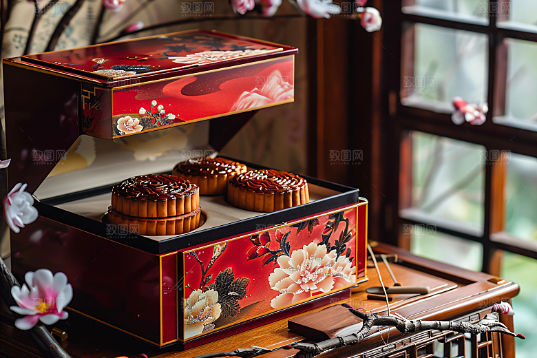 中秋月饼礼盒高清广式月饼摄影图