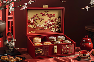 中秋月饼礼盒甜点广式月饼摄影图